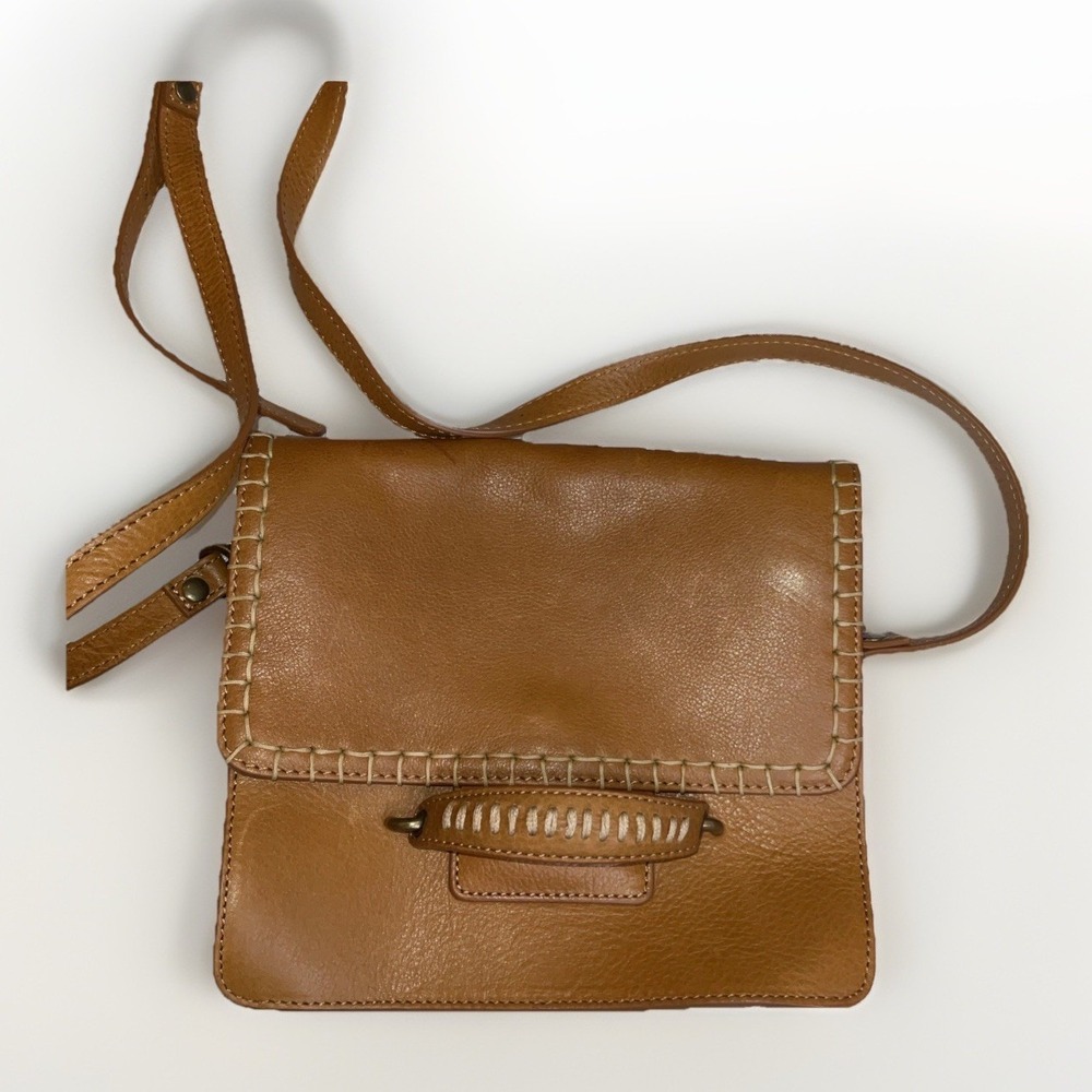 Sundance Crossbody Bag Natural Tan Leather Stitch Detail Boho